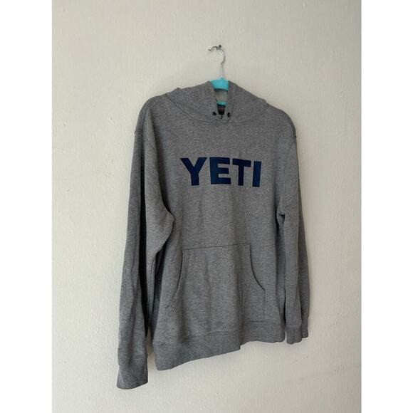 YETI Cooler Brand Hoodie Hooded Pullover Front Pocket Sweatshirt Gray ADULT M - Picture 2 of 8